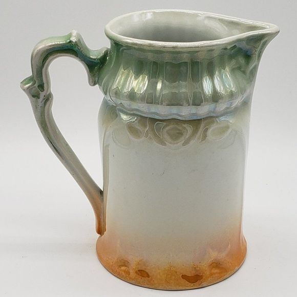 RWC Bavaria MCM White Porcelain Floral Orange Green Lusterware Pitcher or Vase - Picture 11 of 16